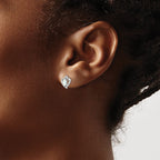 Sterling Silver Rhodium-plated Created Opal & Diam. Earrings