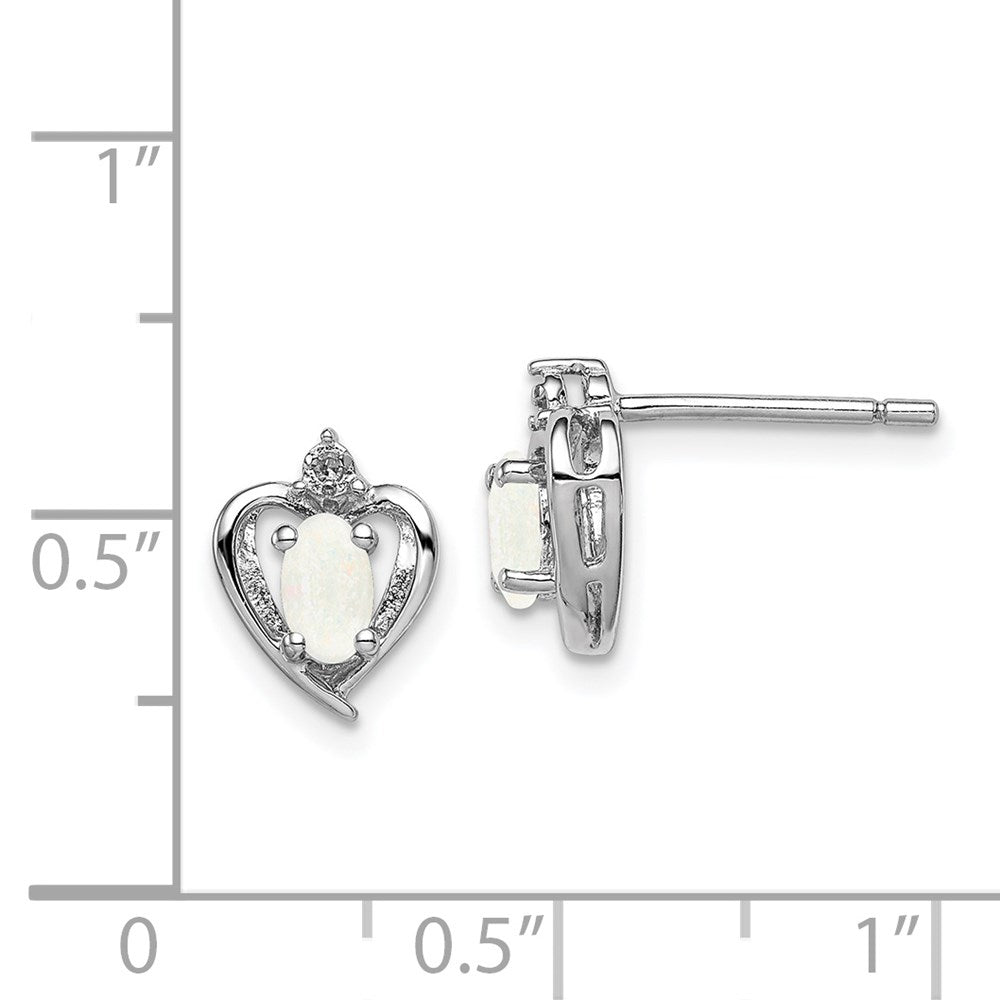 Sterling Silver Rhodium-plated Created Opal & Diam. Earrings