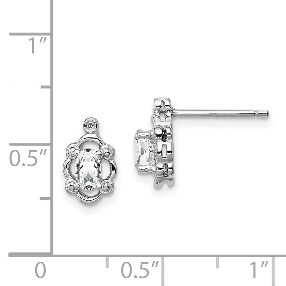 Sterling Silver Rhodium-plated White Topaz & Diam. Earrings