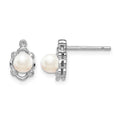 Sterling Silver Rhodium-plated FW Cultured Pearl & Diam. Earrings