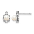Sterling Silver Rhodium-plated FW Cultured Pearl & Diam. Earrings