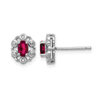 Sterling Silver Rhodium-plated Created Ruby & Diam. Earrings