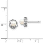 Sterling Silver Rhodium-plated FW Cultured Pearl & Diam. Earrings
