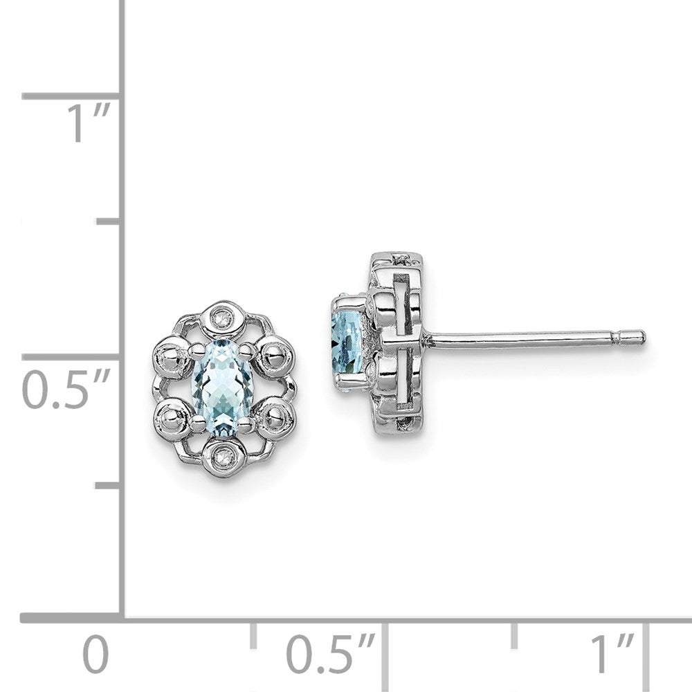 Sterling Silver Rhodium-plated Aquamarine & Diam. Earrings