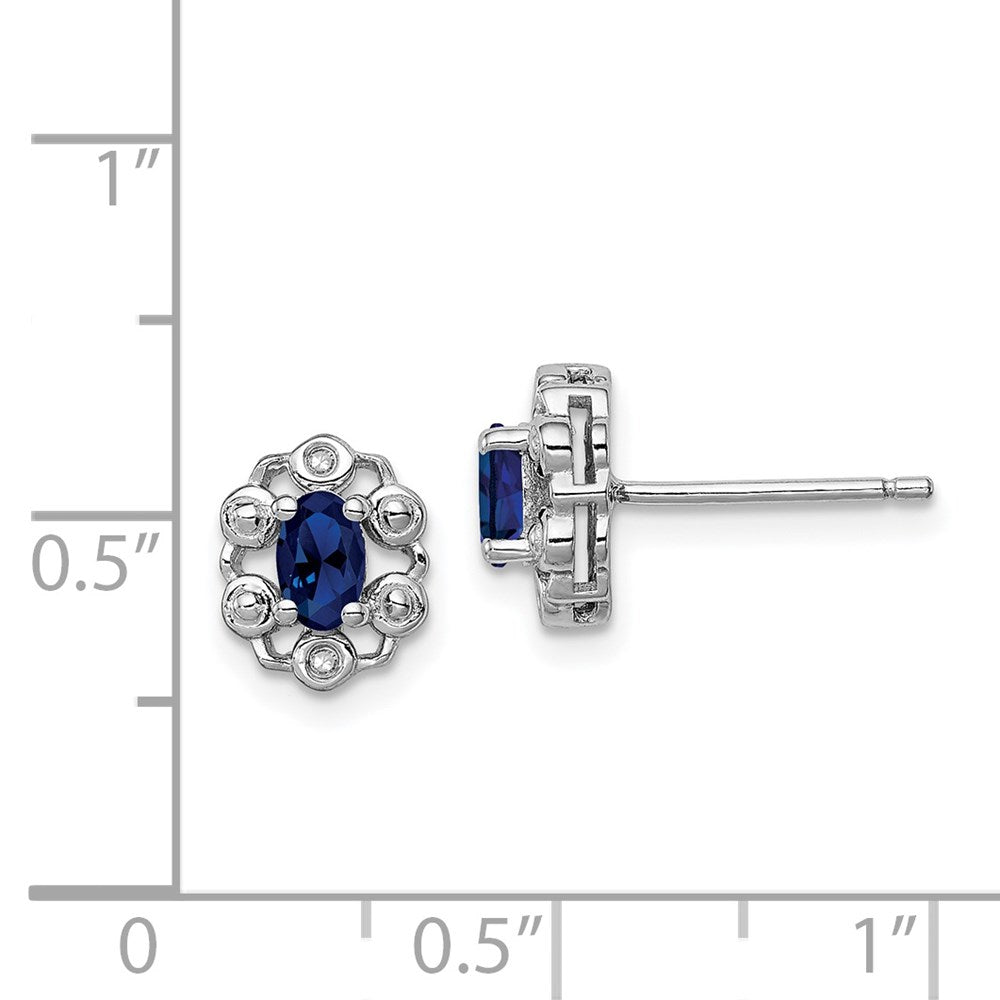 Sterling Silver Rhodium-plated Created Sapphire & Diam. Earrings