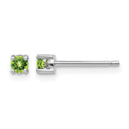 Sterling Silver Rhodium-plated 3mm Round Peridot Post Earrings
