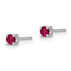 Sterling Silver Rhodium-plated 3mm Round Created Ruby Post Earrings