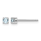 Sterling Silver Rhodium-plated 3mm Round Aquamarine Post Earrings