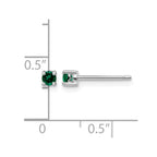 Sterling Silver Rhod-plated 3mm Round Created Emerald Post Earrings