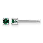 Sterling Silver Rhod-plated 3mm Round Created Emerald Post Earrings