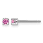 Sterling Silver Rhod-pltd 3mm Round Cr. Pink Sapphire Post Earrings