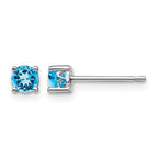 Sterling Silver Rhodium-plated 4mm Round Swiss Blue Topaz Post Earrings