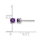 Sterling Silver Rhodium-plated 4mm Round Amethyst Post Earrings