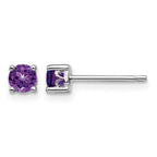 Sterling Silver Rhodium-plated 4mm Round Amethyst Post Earrings