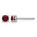 Sterling Silver Rhodium-plated 4mm Round Created Ruby Post Earrings