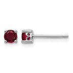 Sterling Silver Rhodium-plated 4mm Round Created Ruby Post Earrings