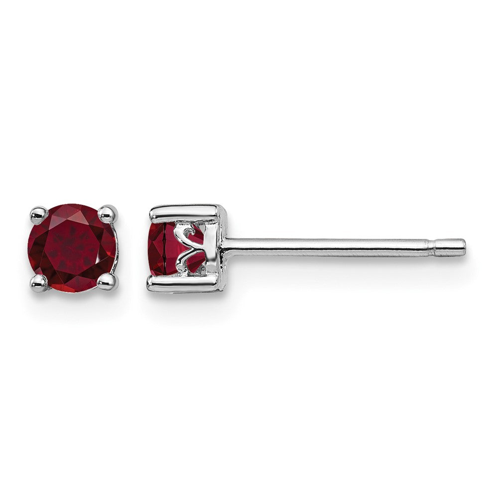 Sterling Silver Rhodium-plated 4mm Round Created Ruby Post Earrings