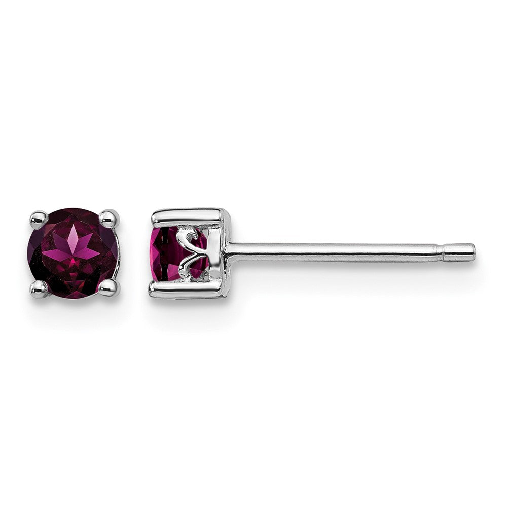 Sterling Silver Rhodium-plated 4mm Round Rhodolite Garnet Post Earrings