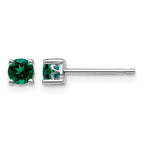 Sterling Silver Rhodium-plated 4mm Round Created Emerald Post Earrings