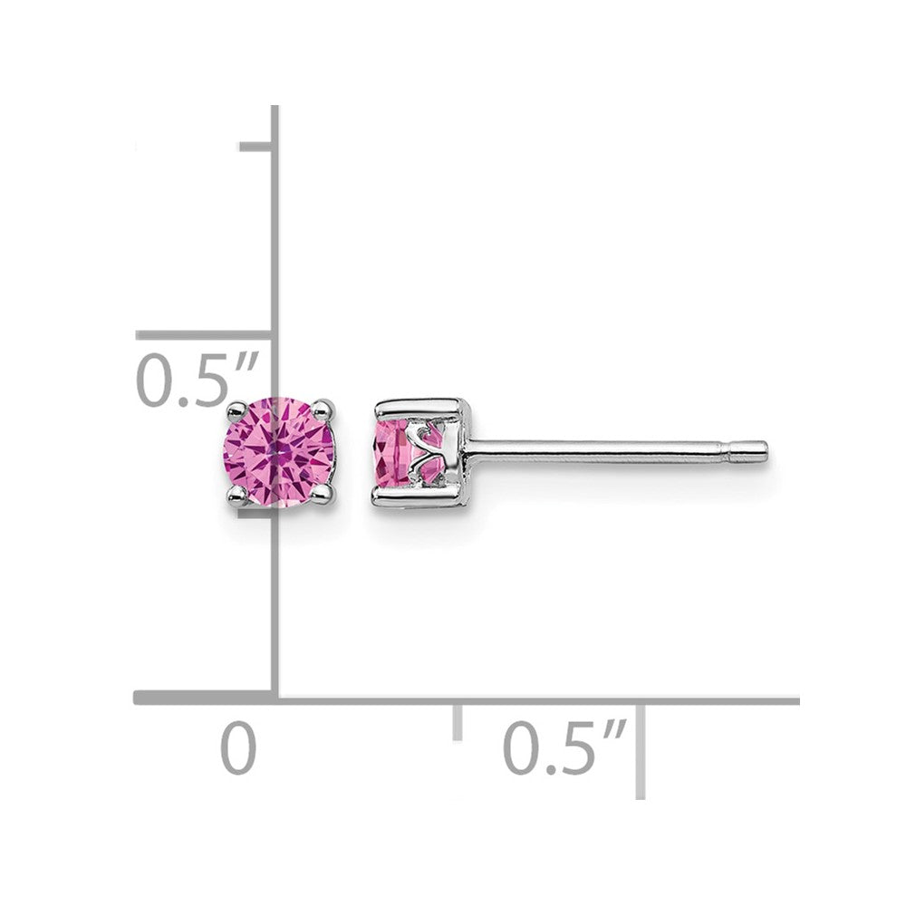 Sterling Silver Rhodium-plated 4mm Round Created Pink Sapphire Post Earring