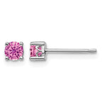 Sterling Silver Rhodium-plated 4mm Round Created Pink Sapphire Post Earring