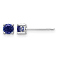 Sterling Silver Rhodium-plated 4mm Round Created Sapphire Post Earrings