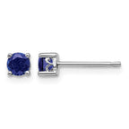 Sterling Silver Rhodium-plated 4mm Round Created Sapphire Post Earrings