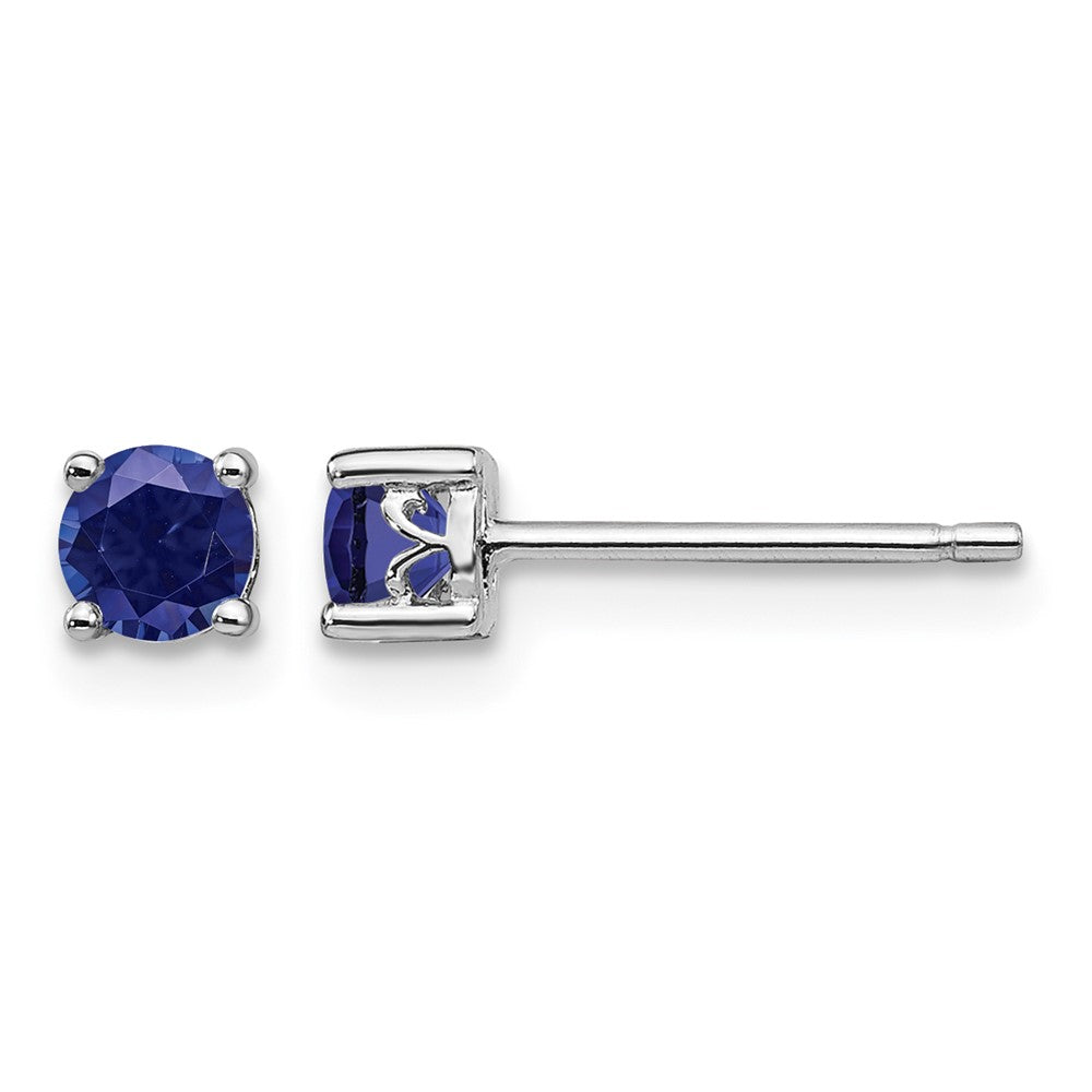 Sterling Silver Rhodium-plated 4mm Round Created Sapphire Post Earrings