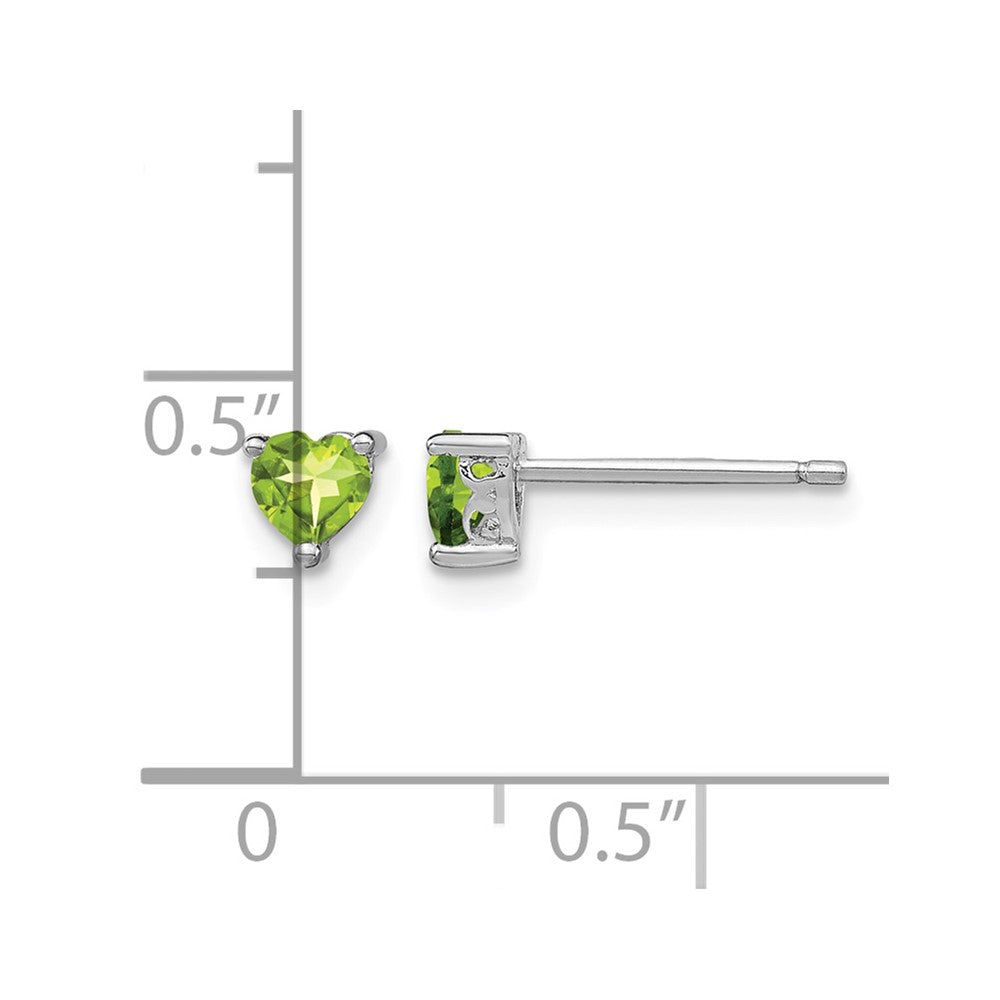 Sterling Silver Rhodium-plated 4mm Heart Peridot Post Earrings