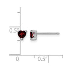 Sterling Silver Rhodium-plated 4mm Heart Garnet Post Earrings