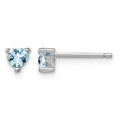 Sterling Silver Rhodium-plated 4mm Heart Aquamarine Post Earrings