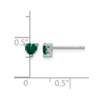 Sterling Silver Rhod-plated 4mm Heart Created Emerald Post Earrings