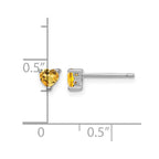 Sterling Silver Rhodium-plated 4mm Heart Citrine Post Earrings