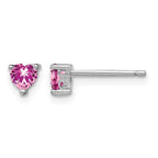 Sterling Silver Rhod-pltd 4mm Heart Cr. Pink Sapphire Post Earrings