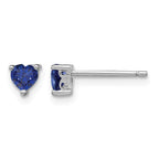 Sterling Silver Rhod-plated 4mm Heart Created Sapphire Post Earrings