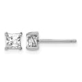 Sterling Silver Rhodium-plated 4mm Princess White Topaz Post Earrings