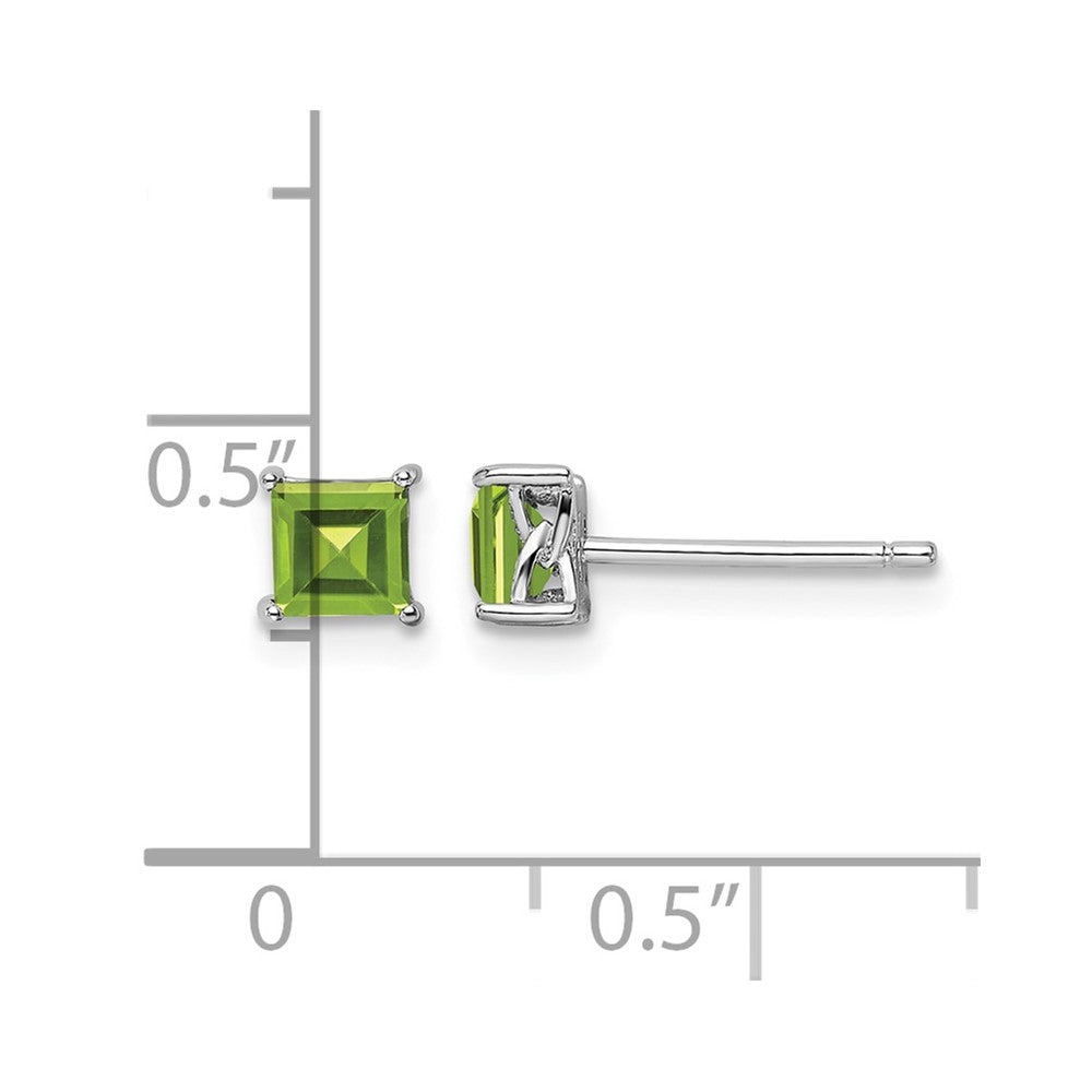 Sterling Silver Rhodium-plated 4mm Princess Peridot Post Earrings