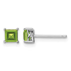 Sterling Silver Rhodium-plated 4mm Princess Peridot Post Earrings
