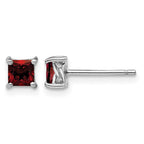 Sterling Silver Rhodium-plated 4mm Princess Garnet Post Earrings
