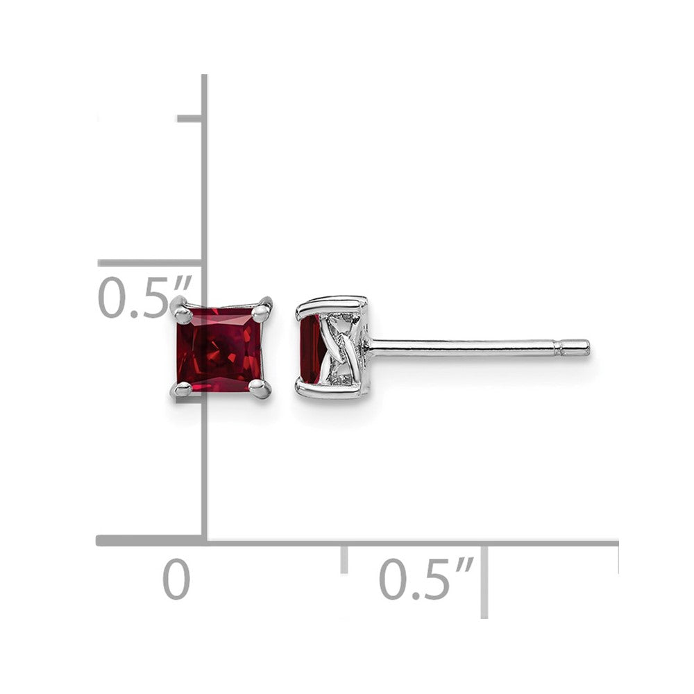 Sterling Silver Rhod-pltd 4mm Princess Created Ruby Post Earrings