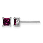 Sterling Silver Rhod-pltd 4mm Princess Rhodolite Garnet Post Earrings