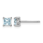 Sterling Silver Rhodium-plated 4mm Princess Aquamarine Post Earrings