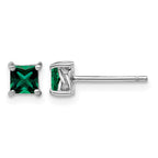 Sterling Silver Rhod-pltd 4mm Princess Created Emerald Post Earrings