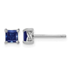 Sterling Silver Rhod-pltd 4mm Princess Created Sapphire Post Earrings