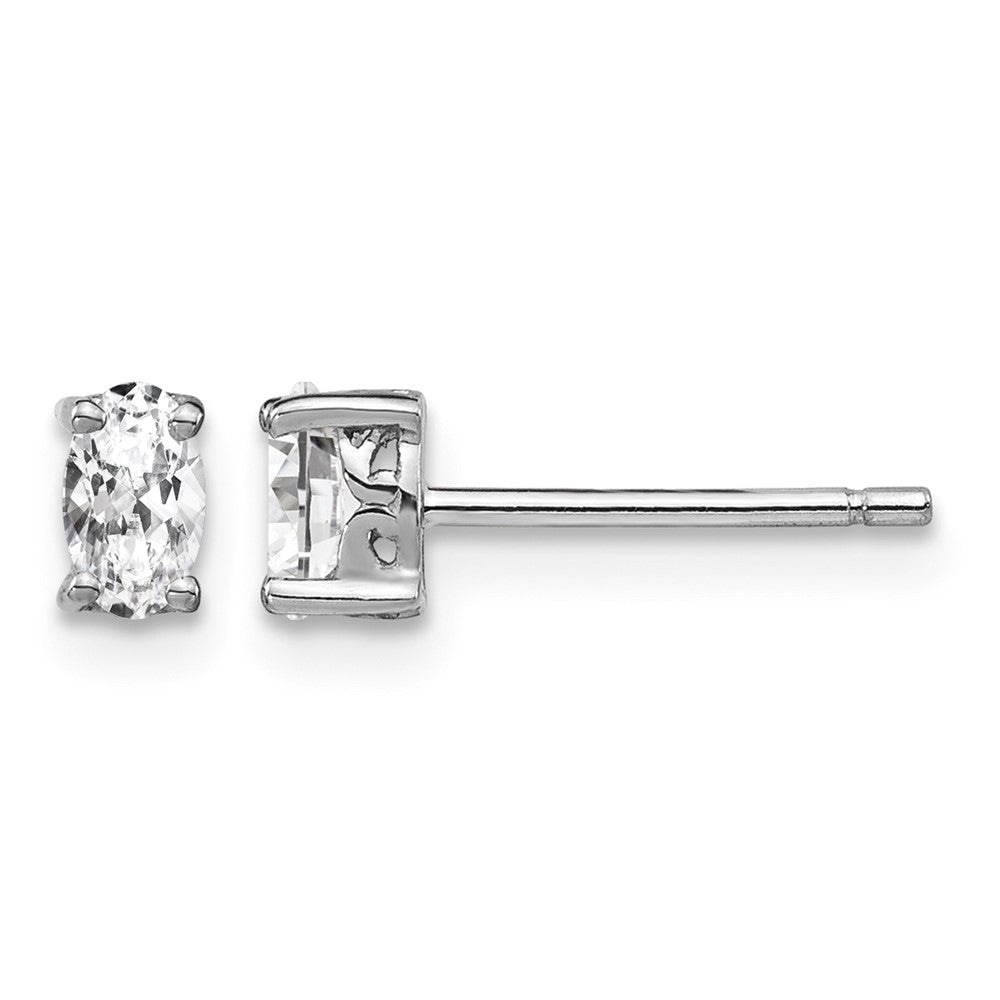 Sterling Silver Rhodium-plated 5x3mm Oval White Topaz Post Earrings