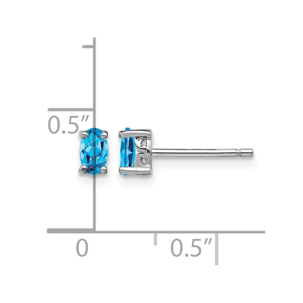 Sterling Silver Rhodium-plated 5x3mm Oval Swiss Blue Topaz Post Earrings