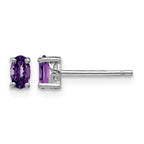 Sterling Silver Rhodium-plated 5x3mm Oval Amethyst Post Earrings