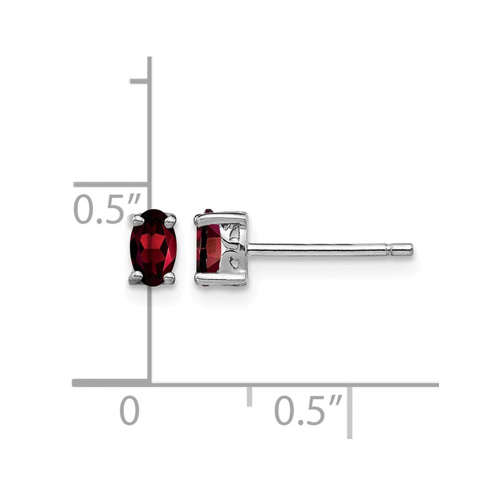 Sterling Silver Rhodium-plated 5x3mm Oval Garnet Post Earrings