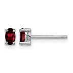 Sterling Silver Rhodium-plated 5x3mm Oval Garnet Post Earrings