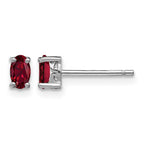Sterling Silver Rhodium-plated 5x3mm Oval Created Ruby Post Earrings